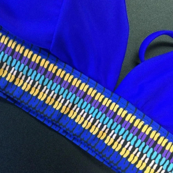 Womens Deep Blue High Waisted Striped Contrast Bikini Two-Piece Swimsuit Medium - Picture 5 of 12